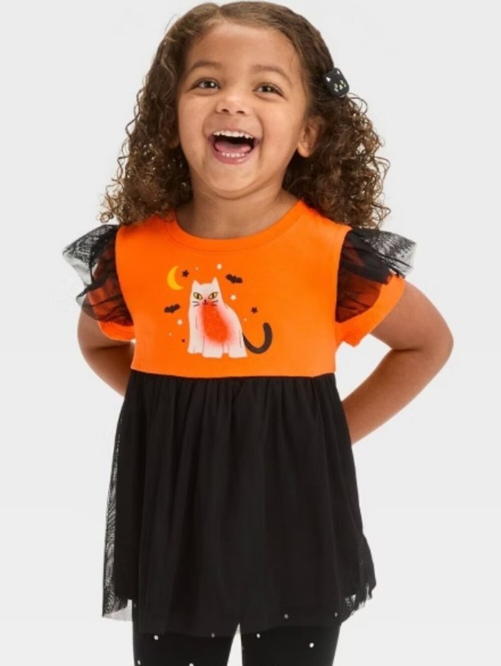 Toddler Girls' Halloween Short Sleeve Cat Dress - Cat & Jack Orange 5T